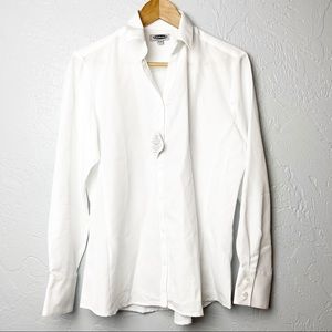 Edward’s white button down scotch guard top Medium